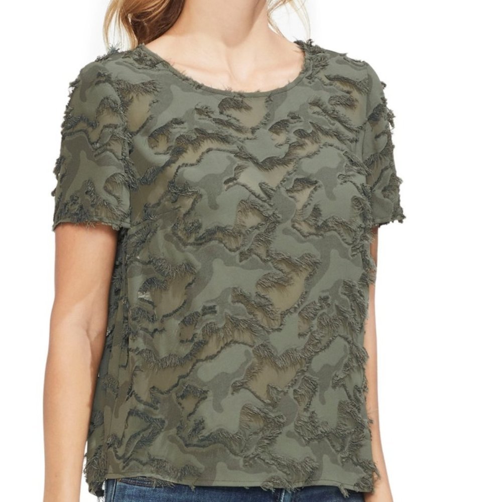 Vince Camuto Olive Burnout Short Sleeves Blouse